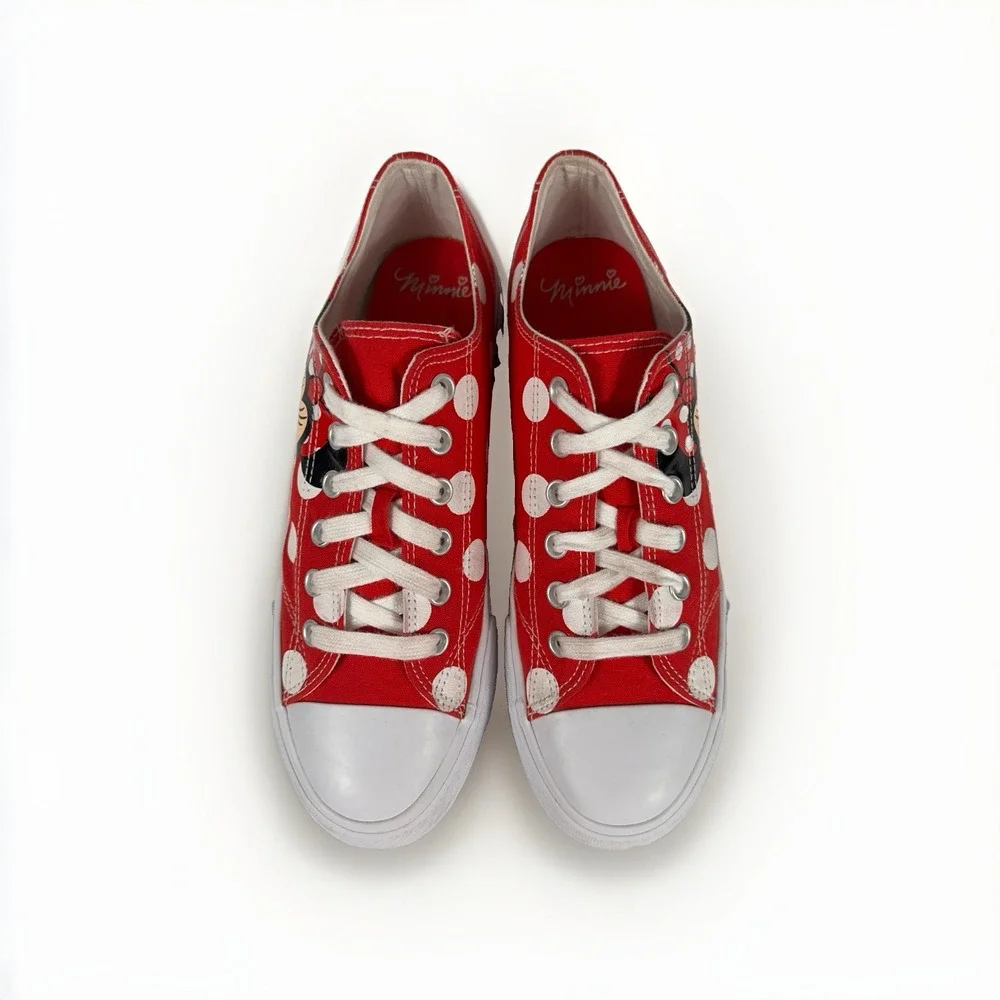 Disney Minnie Mouse Low Top Court Canvas Lace Up Polka Dot Red Sneaker Shoes 11